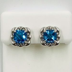 Blue Topaz Cushion Cut Sterling Silver Earrings